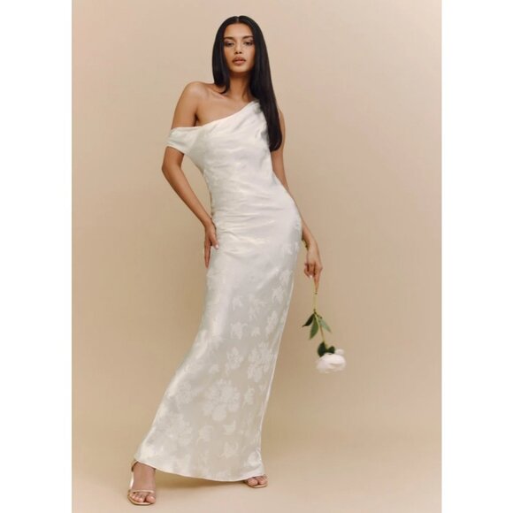 NWT Reformation Alisa Silk Maxi Dress in Ivory Jacquard - Picture 1 of 12